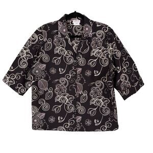 Vintage 90s Y2K BonWorth Black Floral Silver🧵Embroidered Button Down Shirt XSP